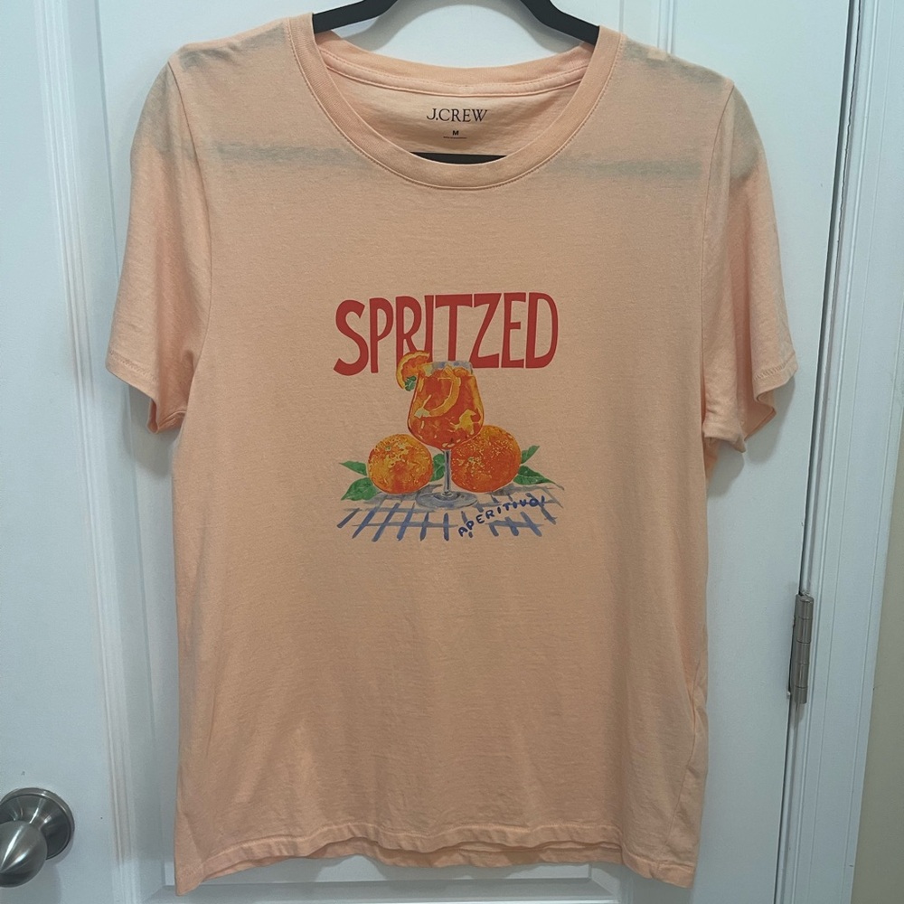 J.Crew Peach Graphic “Spritzed” Short Sleeve Tee Shirt , Orange Design - size M - Picture 2 of 12